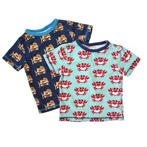 Maxomorra Kids Short Sleeve T-Shirt Bundle Blue Excavator and Crab Size 2-3